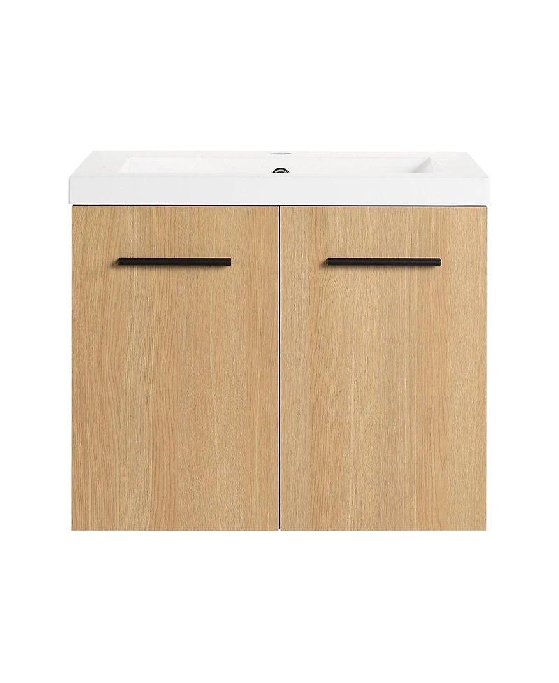 Sillysis 24 Inch Wall Mounted Bathroom Vanity Cabinet with Resin Sink Top, Soft Close Doors, Space Saving Design for Small Bathrooms