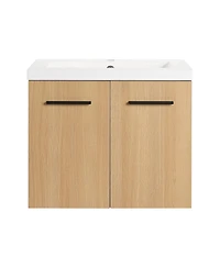 Sillysis 24 Inch Wall Mounted Bathroom Vanity Cabinet with Resin Sink Top, Soft Close Doors, Space Saving Design for Small Bathrooms