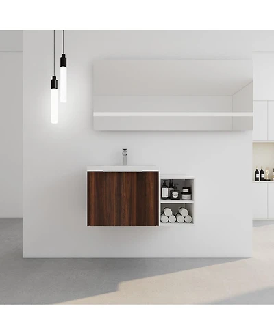 Sillysis Inch Wall Mounted Bathroom Vanity with Resin Sink, Plywood Cabinet