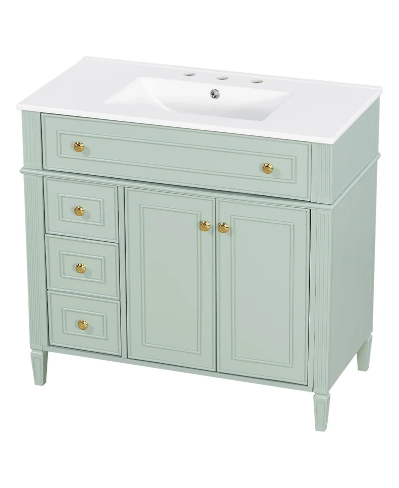 Sillysis 36" Bathroom Vanity with Ceramic Sink and Tilt-Out Drawer, Soft-Close Doors, Freestanding Classic Modern Storage