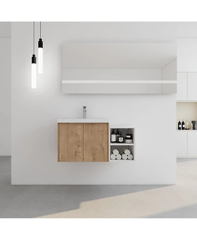 Sillysis Inch Wall Mounted Bathroom Vanity with Resin Sink, Plywood Cabinet