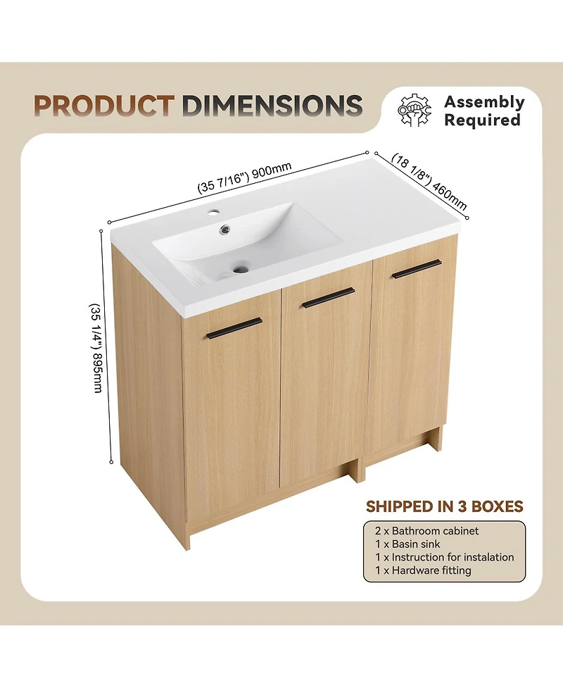 Sillysis 36 Inch Freestanding Bathroom Vanity with Modular Storage Cabinets, Integrated Resin Sink