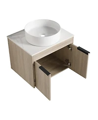 Sillysis 24" Wall Mounted Bathroom Vanity with Ceramic Vessel Sink, White Stone Top, Soft Close Doors
