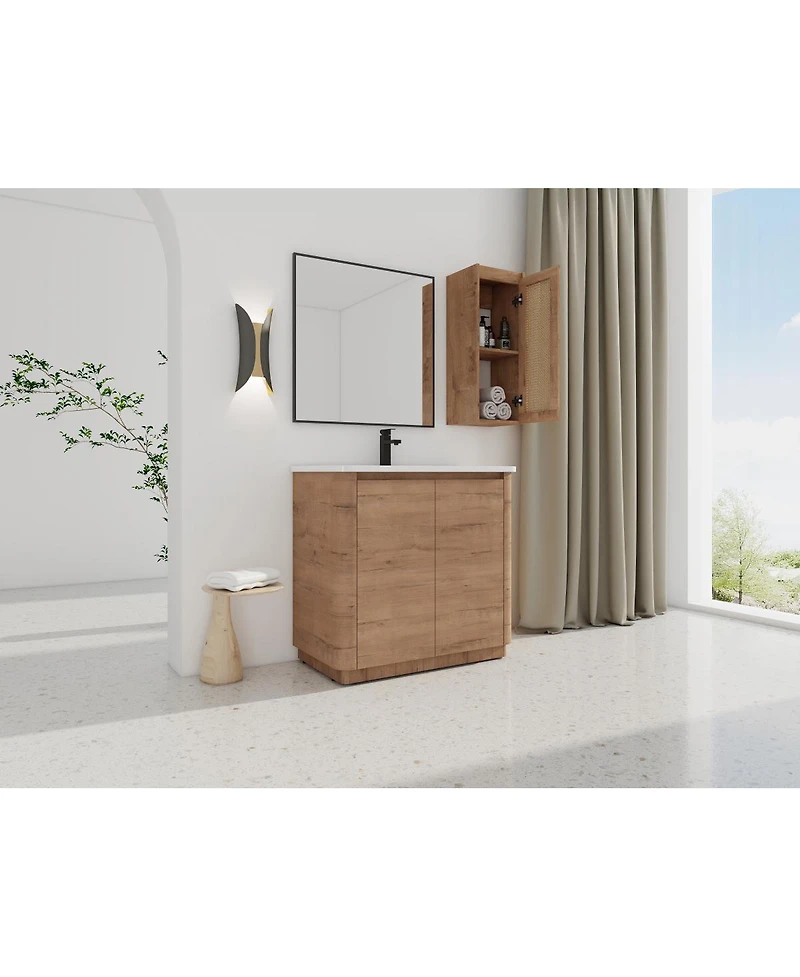 Sillysis Bathroom Vanity Set with Side Cabinet, Freestanding Modern Plywood Storage
