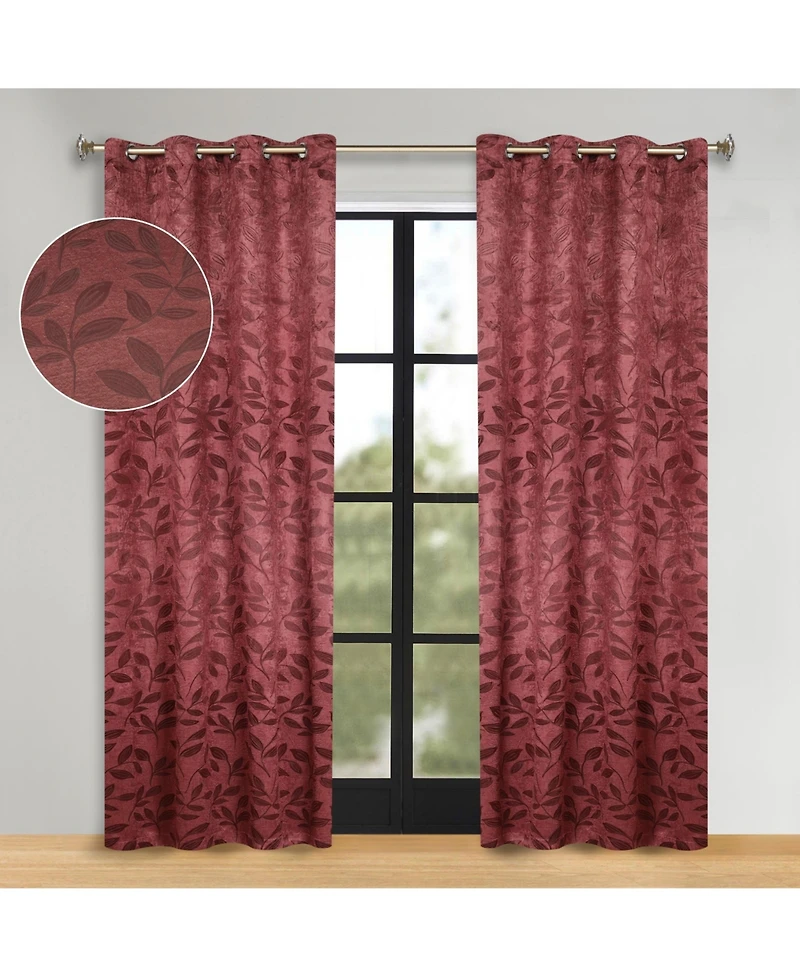 Superior Modern Leaves 2 Curtain Panels Set with Grommet Header, 52 X 96