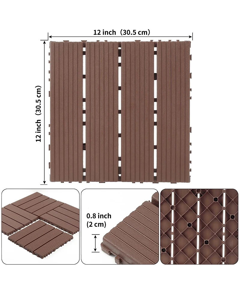 Streamdale Furniture 44-Pack 12x12 Waterproof Interlocking Decking Tiles