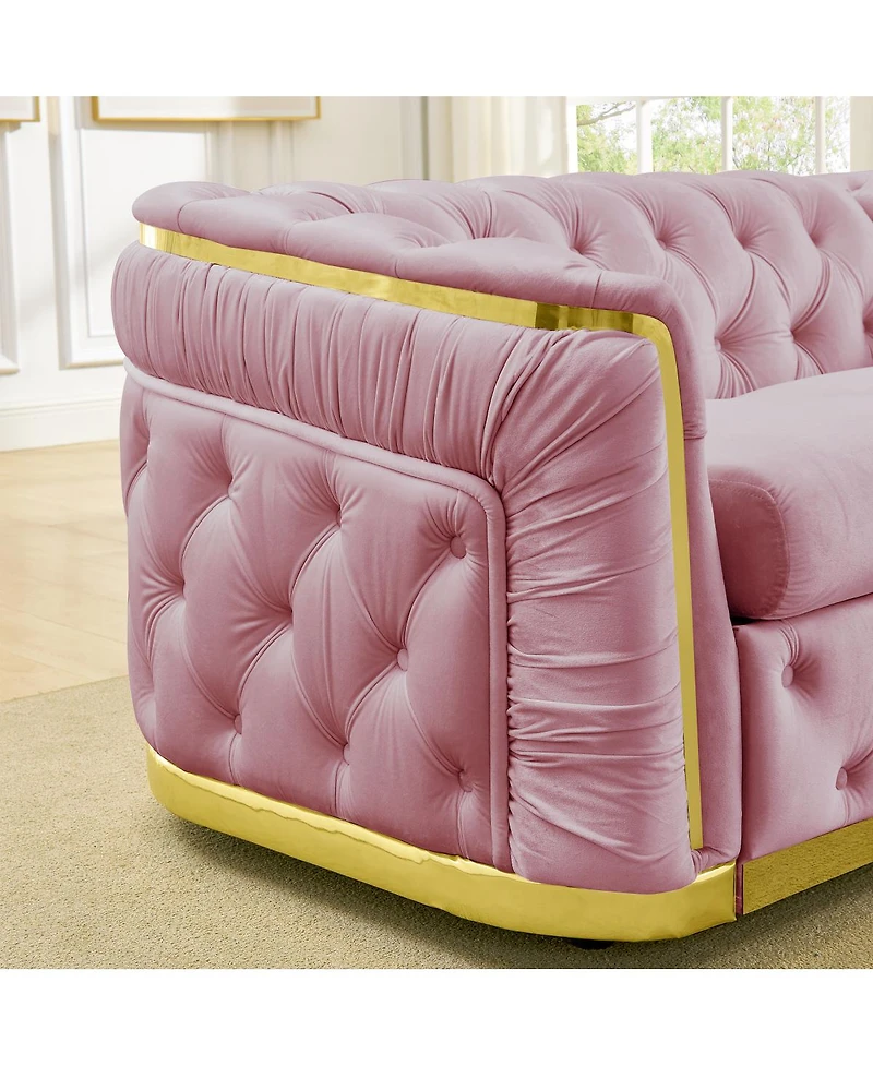 Streamdale Furniture 3-Piece Velvet Chesterfield Sofa Set with Accents and 6 Pillows