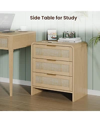 Streamdale Furniture 3-Drawer Rattan Nightstand 22.8'' Curved Wooden Bedside Table
