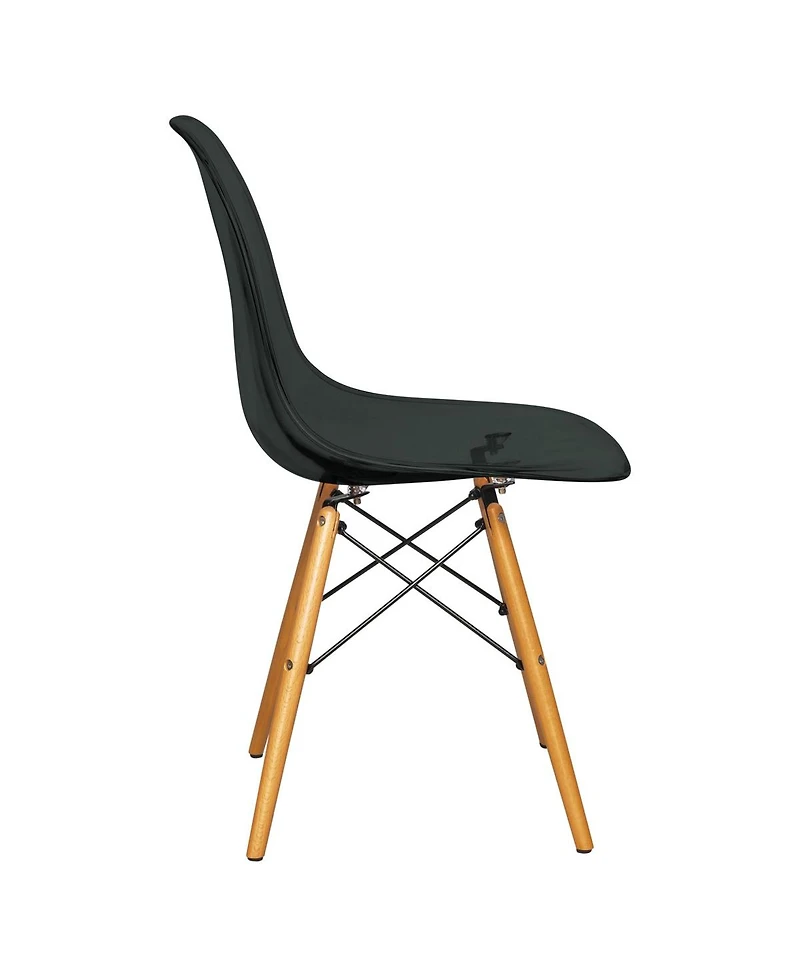 LeisureMod Cresco Modern Molded Acrylic Dining Chair with Eiffel Base and Beech Wood Dowel Legs Ergonomic Curved Seat Accent Side