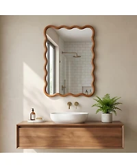 Laoties Wood Wall Mirror, Wavy Rectangle Bathroom Vanity Mirror for Entryway and Bedroom