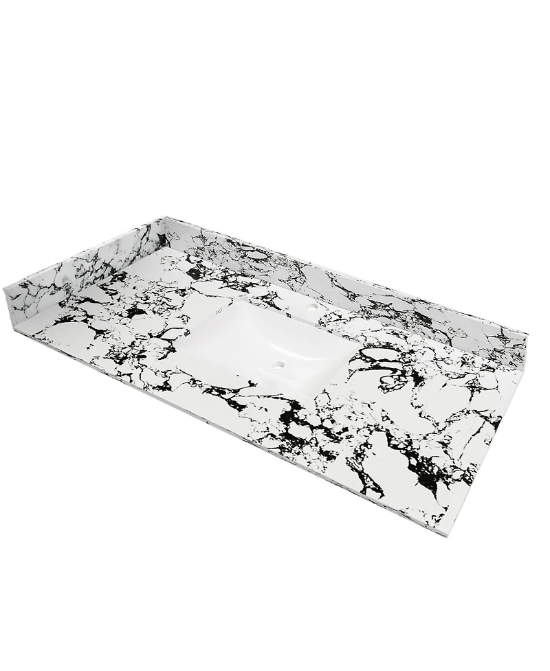 Sillysis 31/37/43/49 Inch Artificial Marble Bathroom Vanity Top with Rectangular Undermount Sink, Overflow, 4 Inch Backsplash