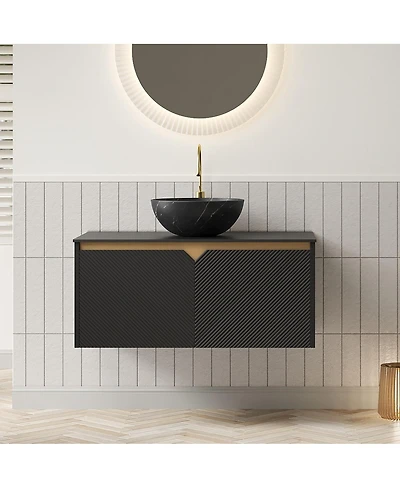 Sillysis 24" Wall Mounted Bathroom Vanity with Ceramic Vessel Sink, Sintered Stone Top, Soft Close Door