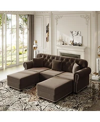 Streamdale Furniture Velvet Chesterfield Sofa with Nailhead Trim and 3 Pillows
