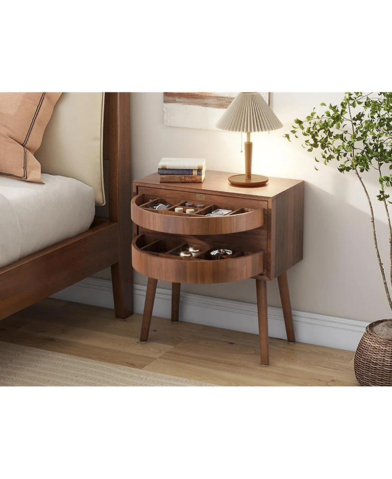 Streamdale Furniture Mid-Century Modern Rotating Hidden Compartment Nightstand Walnut