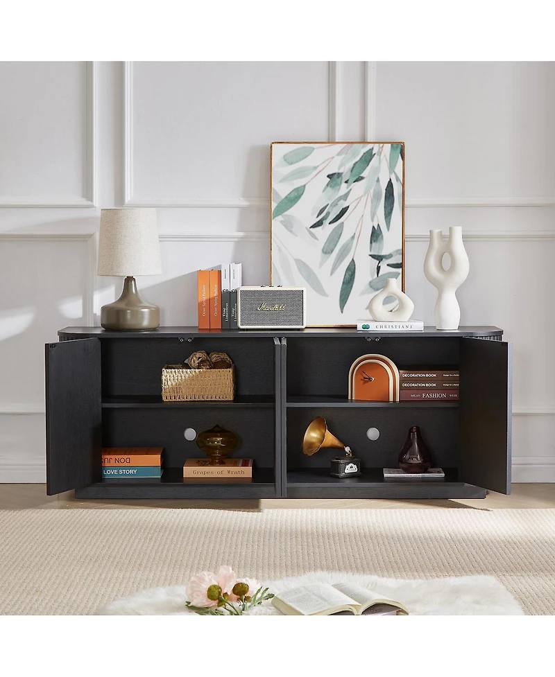 Streamdale Furniture 64 Inch Wave Pattern Wooden Sideboard Storage Cabinet