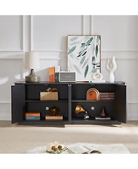 Streamdale Furniture 64 Inch Wave Pattern Wooden Sideboard Storage Cabinet