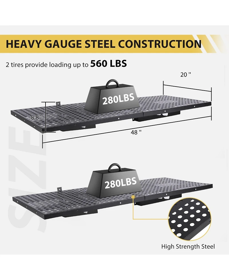 homfan Set of 2 Wall Mounted Shelf, Heavy Duty Metal Shelving Unit with Hooks for Garage or Laundry Room