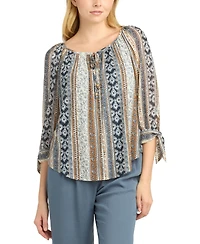 Bcx Juniors' Printed Mesh Peasant Top