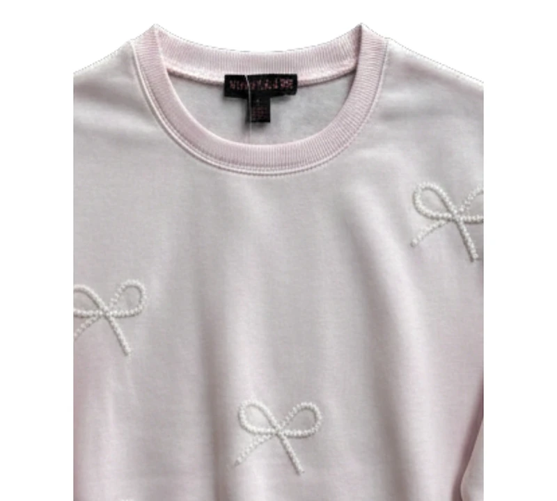 With Jules Girls' 7-16 Mini Imitation Pearl Bow Crewneck Sweatshirt