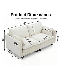 Streamdale Furniture Modern Chenille 2-Seat Loveseat with Usb Ports and Side Pockets