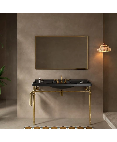 Sillysis 48" Bathroom Console Sink with Ceramic Vanity, Wall Mounted Basin and Stainless Steel Legs, Towel Bar Included