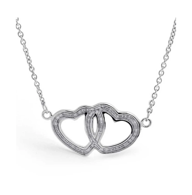 Bling Jewelry Interlocking Open Hearts Necklace Bff Couples Pendant .925 Sterling Silver