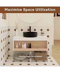 Sillysis Inch Wall Mounted Bathroom Vanity with Vessel Sink, Floating Plywood Cabinet