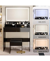 Streamdale Furniture 31'' x 20'' Led Vanity Table with Mirror Stool and Adjustable Lighting