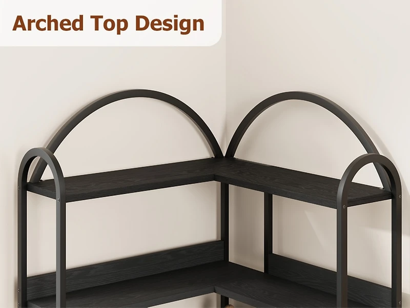 homfan 5-Tier L-Shaped Corner Bookshelf, Industrial Bookcase with Metal Frame, Open Wood and Storage Shelves, Office Display Rack