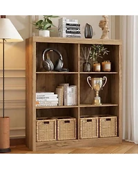 homfan 6-Cube Wooden Bookshelf for Office and Home, Modern Bookcase with Anti-Tip Design, Open Display Storage Shelves, Sturdy Organizer