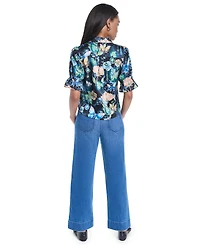 Karl Lagerfeld Paris Petite Collared Printed Woven Top