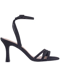 Nina Women's Alfreda Silver Metallic Mid Heel Square Toe Sandals
