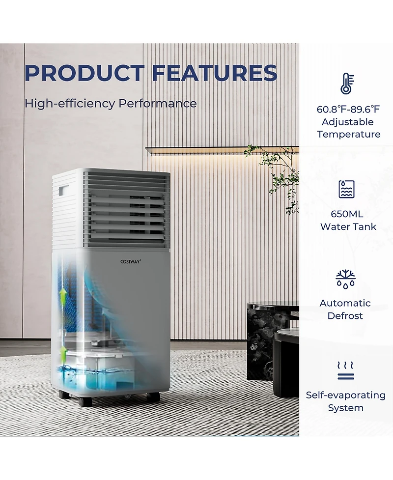 Costway 6000 Btu (10000 Btu Ashrae) Portable Air Conditioner 3-in-1 Air Cooler w/Dehumidifier and Fan Mode