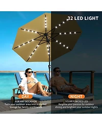 homfan 10Feet Solar Patio Umbrella, Uv Protection, Crank And Push-Button Tilt, 8 Sturdy Ribs, Easy Assembly For Patio, Garden, Pool Deck