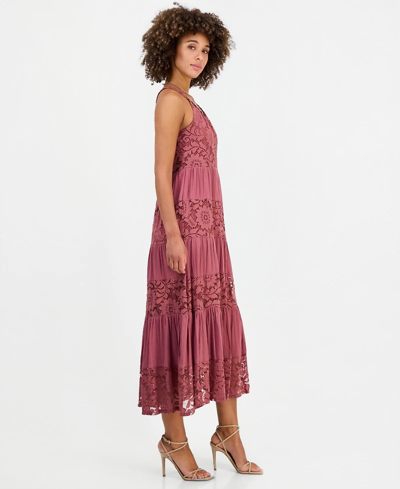 Robbie Bee Women's Lace-Trim Maxi Dress