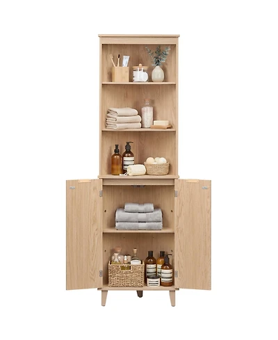 Volenca 68-in Tall Corner Bathroom Cabinet with Fluted Doors, 55-lb per Shelf