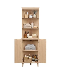 Volenca 68-in Tall Corner Bathroom Cabinet with Fluted Doors, 55-lb per Shelf