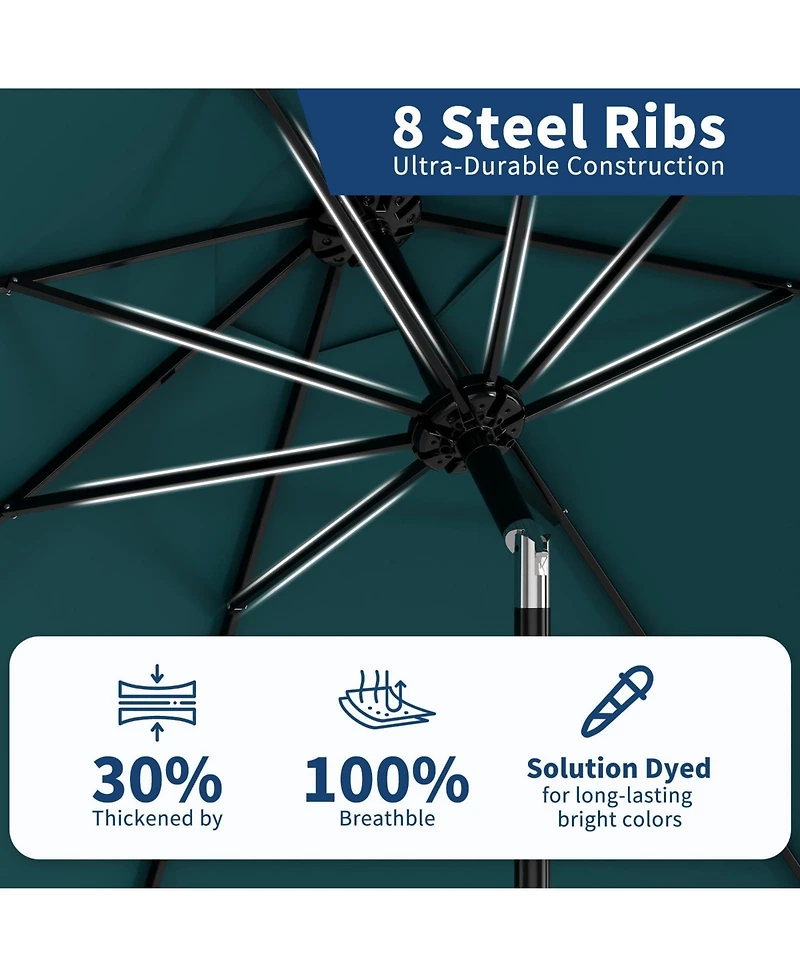 homfan 10Feet Patio Umbrella With Crank And Push-Button Tilt, 8 Sturdy Ribs, Waterproof Outdoor Parasol For Deck, Pool, Garden Table