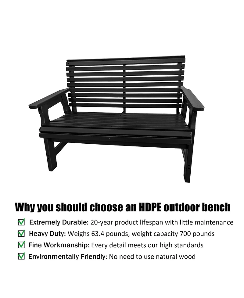 Mega Casa Hdpe All-Weather Outdoor Bench, Heavy-Duty Garden Patio Park Bench with Supportive Backrest for Porch and Backyard
