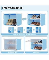 Homfan 8-Tier Sliding Door Shoe Storage Cabinet, Large Capacity Pp Metal Frame Organizer with Side Hooks