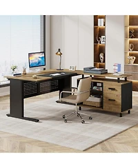 Tribesigns 63" L-Shaped Executive Desk with File Cabinet, Drawers & Storage Shelves - Office Desk