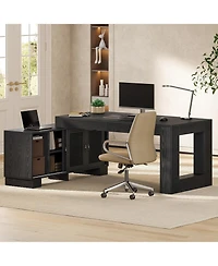 Tribesigns 63-Inch L-Shaped Wood Executive Desk with Storage Cabinets and 2-Tier Shelf, Modern Business Workstation