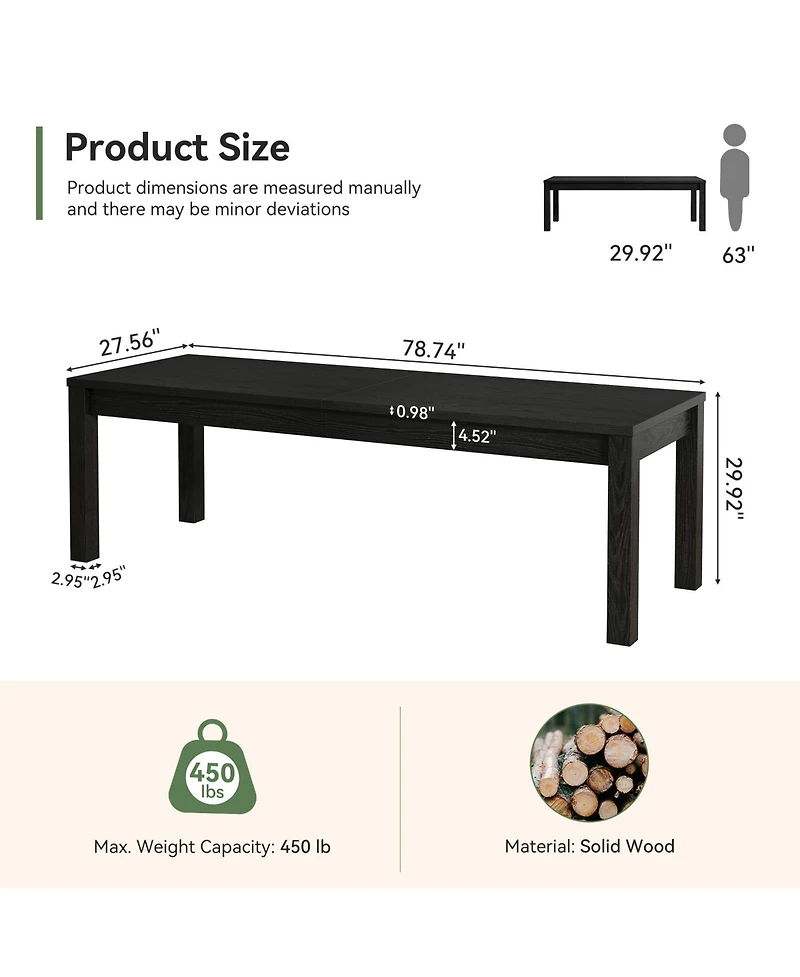 Tribesigns Solid Wood Extra Long Desk 2-Person Desk, 78.7 Inches Double Computer Table, Farmhouse Work Writing Study Workstation