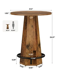 Tribesigns Round Bar Pub Table, 39.4" H Bistro Cocktail Table with Metal Footrest for Drinking & Gathering, Brown & Black