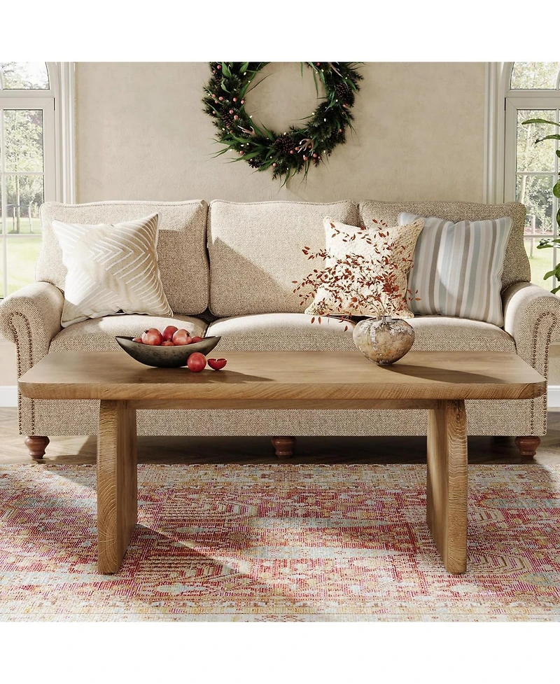 Tribesigns Rectangle Coffee Table, 47-Inch Wood Rectangular Living Room Farmhouse Accent Center Table Low Cocktail Tea with Sturdy Base &