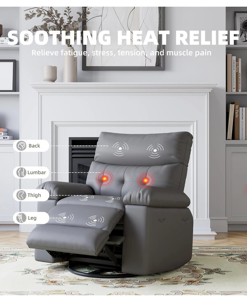 homfan Leather Massage Recliner with Side Storage and Easy Care Spacious Comfort Chair for Living Room