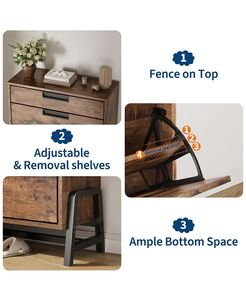 Homfan Modern Farmhouse Shoe Storage Cabinet, Flip Drawer Entryway Organizer with Adjustable Dividers and Metal Legs