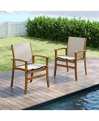 Slickblue Set of 2 Patio Chairs Acacia Wood Armchairs with Fabric Seat