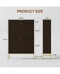 homfan Narrow Shoe Cabinet Storage for Entryway, Modern Fluted Rack Organizer with 2 Flip Drawers and An Open Shelf Hallway, Living Room