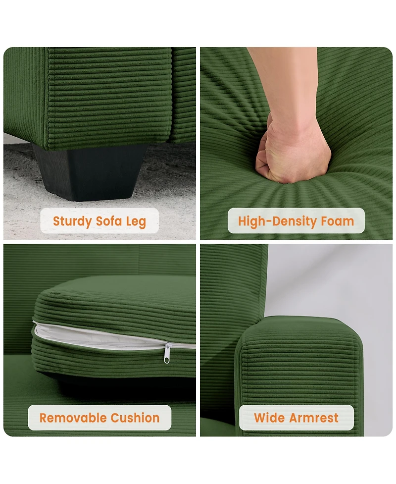 homfan Modern Oversized Deep Seat Loveseat with Soft Corduroy Fabric, Machine-Washable Covers and Durable Metal Frame - Cozy Seating for Living Room